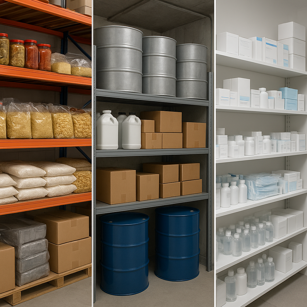 Jakie są różnice w magazynowaniu produktów spożywczych, przemysłowych i medycznych